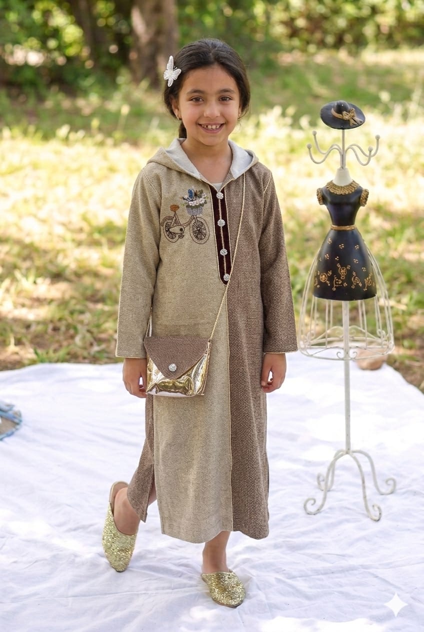 جلابة أطفال بنات مع حقيبة وبلغة هذية