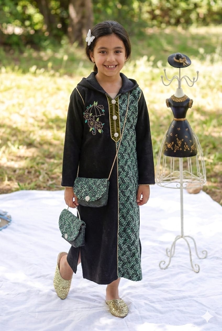 جلابة أطفال بنات مع حقيبة وبلغة هذية