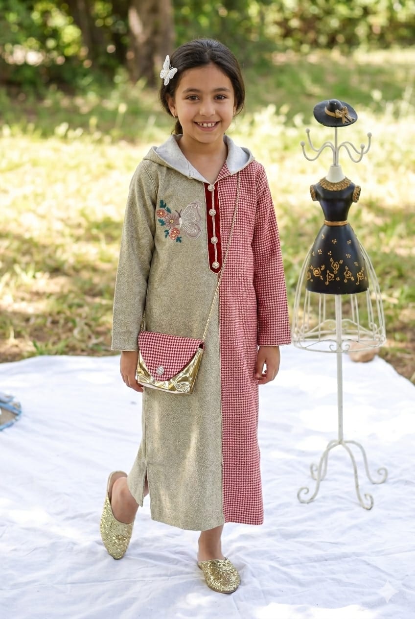 جلابة أطفال بنات مع حقيبة وبلغة هذية